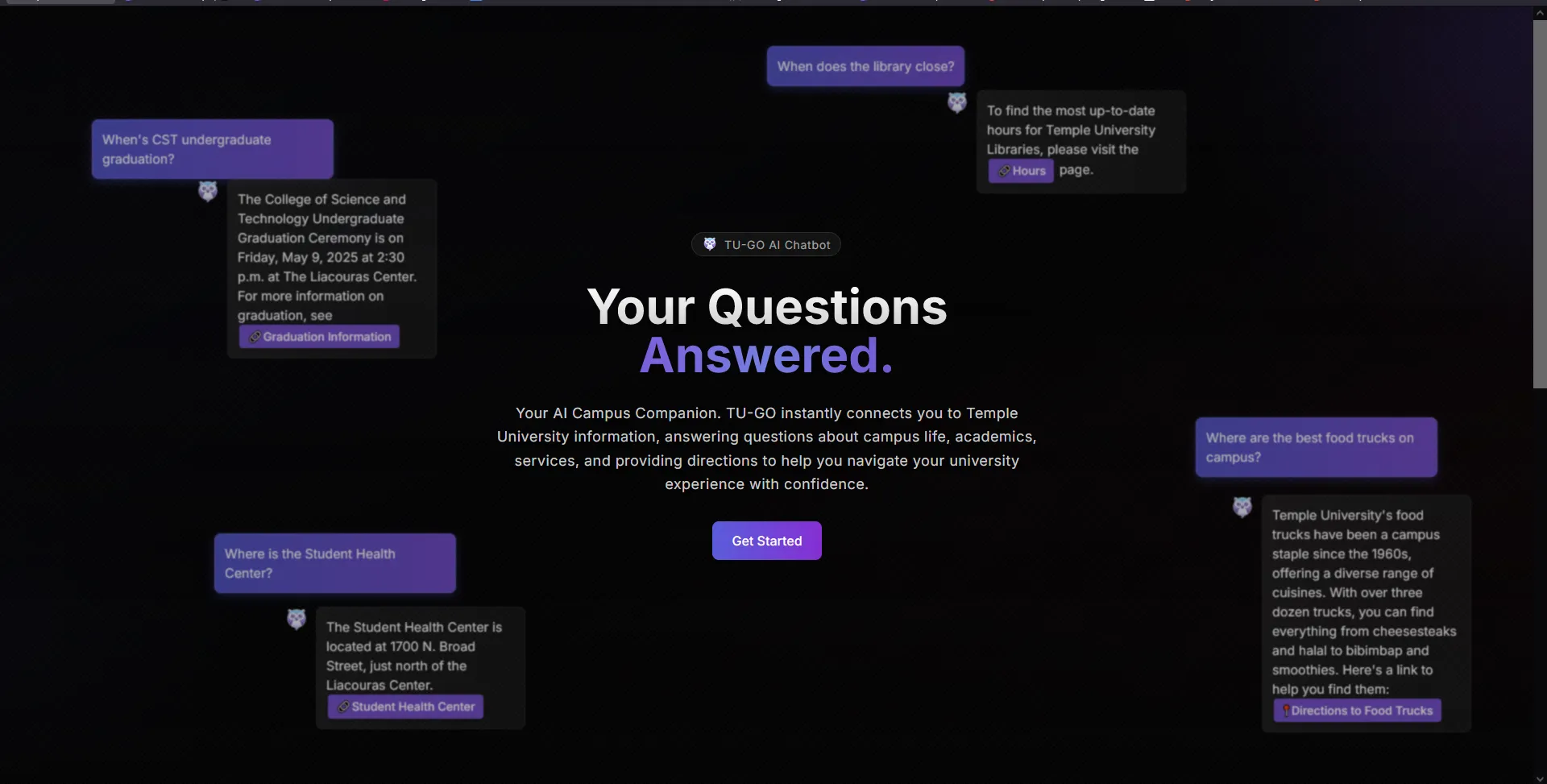 TU-GO landing page screenshot showing the campus navigation interface
